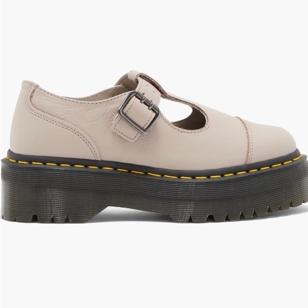 Dr. Martens Bethan T-Bar Platform Shoe in “vintage taupe pisa”